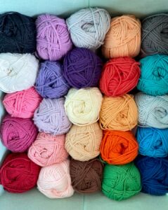 Colorful yarn balls for beginner crochet projects