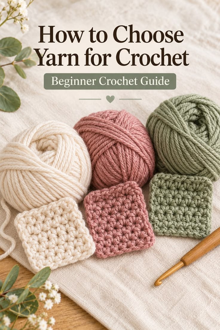 Crochet yarn textures in dusty rose cream and sage with a crochet hook.